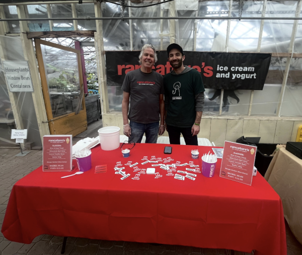 Joe Rancatore (left), founder of Rancatore’s Ice Cream and Yogurt, hands out samples of some of his ice cream flavors at the reopening of Russell’s Winter Farmers Market.  “Every other week we will be here and we'll be here on fiber day,” Rancatore said. 

